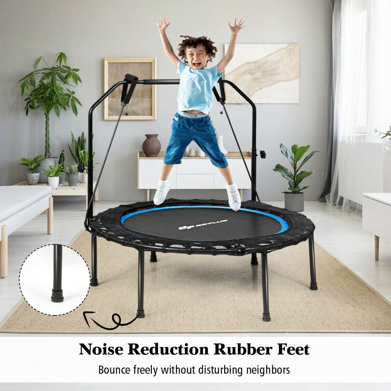 40 Inch Foldable Fitness Rebounder with Resistance Bands Adjustable Home